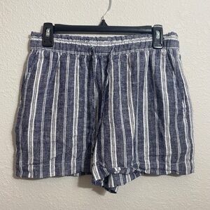 GAP Women's Size S Blue and White Striped Linen Blend Shorts
